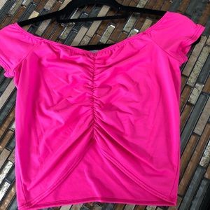 Neon pink scrunch crop top
